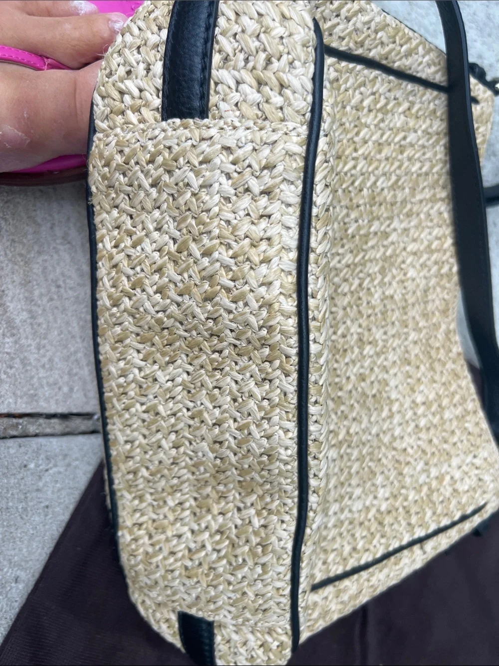 kate spade Natural Straw Crossbody with Black Trim